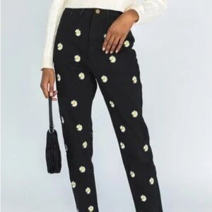 Princess Polly Daisy Embroidered Mom Jeans